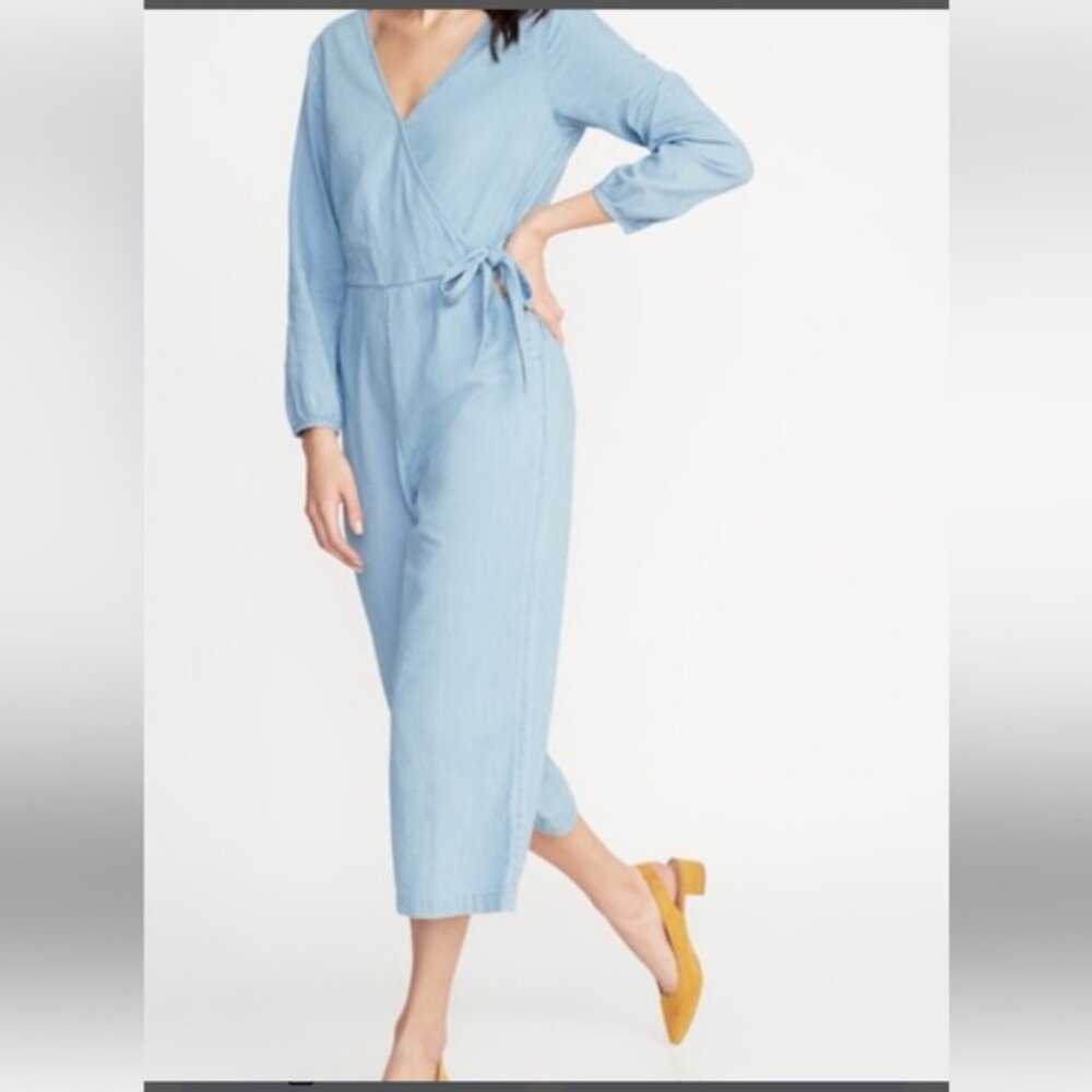 Old Navy WaistDefined WrapFront Chambray cropped wide leg Jumpsuit for WomenXL